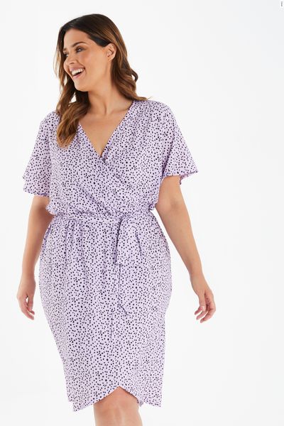 Curve Lilac Spot Print Wrap Midi Dress